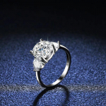 Moodne 3-kantine ehtne moissanite teemant &uuml;mmargune s&otilde;rmus, puhas S925 sterling h&otilde;be naistele peened ehted pulmakink 9