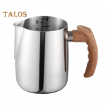 600/1000ml Piimavahustamiskann T&auml;pse kaaluga puidust k&auml;epidemega tilkadeta tila roostevabast terasest latte kohvitass piimakohv espresso cappuccino 600ML h&otilde;be