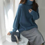 WYWM ka&scaron;miirist paks, t&auml;is kootud kampsun, naiste lihtne vabaaja kaelaga sviiter, naiste talvine avar soe džemper one size sinine