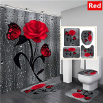 Roosiprint 3D du&scaron;ikardin veekindel vannitoakardin libisemisvastane vannimati komplekt WC-vaibad vaip Kodukaunistus 4 Full Set