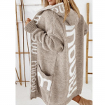 Kootud sviiter s&uuml;gistalvine keskmise pikkusega kardigan Letter kapuutsiga kootud naiste kampsun XL helepruun v&auml;rv