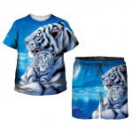 1&ndash;14-aastaste lasteriided, moe&uuml;likond poistele t&uuml;drukutele, suvised lapsed, l&uuml;hikeste varrukatega tiigri T-s&auml;rk 3D-prindiga vabaaja t&auml;navar&otilde;ivad 140cm