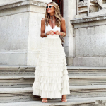 Koogiseelikud Naiste Elegantsed kaskaadsed volangid A Line Pikad seelikud Naiste vabaaja elastne v&ouml;&ouml;koht pidulik pitsseelik XXL valge