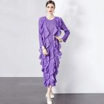 Xitao Ruffles Patchwork pikkade varrukatega plisseeritud temperamentne elegantne lahtine naiste DMJ3992 One Size lilla