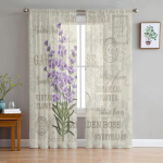 Lilla lilleline lavendel Romantilised t&uuml;llkardinad elutoa kaunistamiseks Moodne &scaron;ifoonist Sheer Voile k&ouml;&ouml;gikardin 135W x 114H(cm)