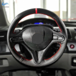 Car Interior Steering Wheel Cover For Honda Civic 8th MK8 2005 2006 2007 2008 2009 2010 2011 Perforated Leather Trim w/ red bar