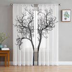 Hallid valged puuoksad L&auml;bipaistvad kardinad elutuppa Moodne Voile kardin Magamistoa T&uuml;llkardinad Aknakatted Dekoor W135 x H183cm