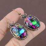 Natural Mystic Rainbow Topaz Gemstone Copper Wire Wrap Gift Earring 2.17 c3s18