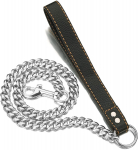 15 mm kullav&auml;rvi roostevabast terasest titaanist kuuba kett lemmikloomakoera jalutusrihm jalutuskoerte treenimine, must nahast t&otilde;mmits 60cm (length of belt not included) h&otilde;be