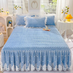 Pitsiline voodi seelik paksendatud tepitud korallfliisist voodikate madrats kaitsekate s&uuml;gis- ja talve voodipesu 180*200cm 3PCS