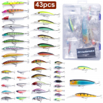 43-osaline landikomplekt (erinevad suurused) kaasa arvatud minnow Popper Crankbait (konksudega) karbiga soolase vee ja magevee forelli, ahvena ja l&otilde;he p&uuml;&uuml;giks. 43pcs
