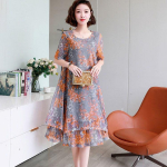 Prinditud &scaron;ifoonist kleit naiste avara v&otilde;rkkangast, suure suurusega kleit l&uuml;hikeste varrukatega keskmise pikkusega hingav suvekleit 4XL roosa