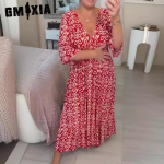 GMXIA naistemood suvised kevadised lilledega print 1/2 varrukatega V-kaelusega vabaajakleidid S punane