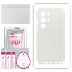 apgo Protective Skin Sticker for the back+sides compatible with Samsung Galaxy S23 Ultra, Full Wrap Film, Foil, Vinyl - Pattern White Fabric