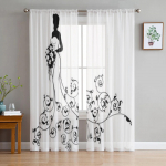 Lillelised abstraktsed mustvalged t&uuml;llkardinad elutuppa l&auml;bipaistev kardin Magamistoa loor Organza dekoratiivsed aknahooldused 135W x 213H(cm)