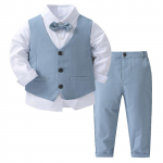 Beebipoiste r&otilde;ivakomplektid Puuvillane s&auml;rk, vest ja p&uuml;ksid Tuxedo H&auml;rrasmeeste &uuml;likond Pidulik pidu Pulma Ristimisriided 18-24 Months helesinine v&auml;rv