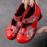 Johnature &Uuml;mmargused paksud kontsad Naiste sandaalid Etnilises stiilis ehtsast nahast tr&uuml;kitud pehme tallaga kingad 41 punane