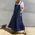 Celmia naiste rihm, varrukateta A-kujuline pikk kleit, puuvillased taskud, vabaaja suuremas suuruses prinditud S tumesinine