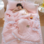3 tk/komplekt Korea versiooni pitsist jahe suvine tekk, pestav puuvill, masinpestavad suvised tekilinad, kahe inimese konditsioneeriga tekk 150x200cm-3pcs roosa