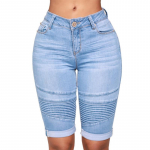 Naiste suvised elastsed k&otilde;rge v&ouml;&ouml;kohaga l&uuml;hikesed p&uuml;ksid Half Slim Fit Denim teksad S helesinine v&auml;rv