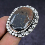 Mud Crack Fossil Gemstone 925 Sterling Silver gift Jewelry Ring Size 10 f3p41