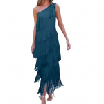 Naiste &otilde;htukleit, kihiline narmastega tutti, &uuml;he &otilde;laga varrukateta &uuml;hev&auml;rviline as&uuml;mmeetriline pahkluu pikkusega kokteilipeokleit balli tantsumaksikleit XL j&auml;rve sinine v&auml;rv