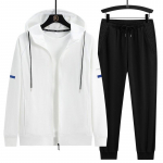 Kevad-s&uuml;gis kaheosaline mood meeste polsterdatud dressip&uuml;kste komplekt vabaaja spordi kapuutsiga kardiganmantel pluss-suuruses 8XL valge