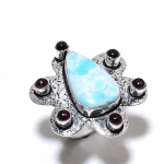 Natural Larimar, Amethyst Gemstone 925 Sterling Silver Gift Ring Size 10 a6e44