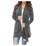 Naiste mood vabaaja &uuml;hev&auml;rviline pikkade varrukatega keskmise pikkusega kardiganjakk XL hall v&auml;rv