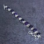 Natural Amethyst Gemstone Handmade 925 Sterling Silver Bracelet 7-8 n5o92