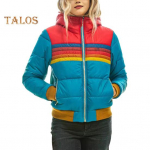 Talvine puuvillane taskutega mantel, v&auml;rviplokk, lukuga kinnitus, kapuutsiga, polsterdatud, tuulekindel kardiigan, l&uuml;hike mudel, elastsete mansettide ja &auml;&auml;rega, puuvillane jakk L j&auml;rve sinine v&auml;rv