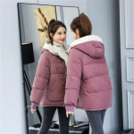 S&uuml;gis- ja talvine l&uuml;hike kapuutsiga puuvillase polsterdatud jope Korea stiilis lahtise stiiliga moodne naiste jope S must