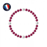 Bracelet - PERLINEA - V&eacute;ritables Perles de Culture d'Eau Douce 5-6 mm Rouge Cerise - Argent 925 - &Eacute;lastiqu&eacute;