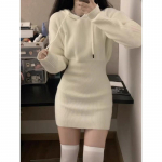 Naiste Talvekleit Kootud Kampsun &Uuml;hev&auml;rviline Slim Elastne Kapuutsiga Kleit K&otilde;rge V&ouml;&ouml;kohaga Vintage Pulloverid Snaiperi Stiilis Minikleit Korea One Size valge