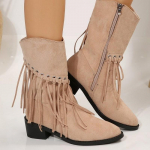 Naiste saapad Vintage tutiga kauboi s&uuml;gis-talve mood terava ninaga teksariidest pahkluu saapad naistele k&otilde;rged kontsad plisseeritud l&auml;&auml;ne poolsaapad 36 aprikoosi