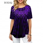 Kvaliteetsed naiste moodsad triibulised s&auml;rgid, suvised l&uuml;hikeste varrukatega 3d-tr&uuml;kiga T&auml;navaprindiga naiste pluusid &Uuml;markaelusega vabaaja &uuml;lisuured topid S