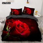 Lilleline tekikotikomplekt Mikrokiust Punase Roosi Voodipesukomplekt King Size Lilleline Tr&uuml;kk Valentinip&auml;evaks Emadep&auml;evaks Pehme Tekikott 140x200cm 3pcs