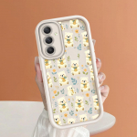 Pehme silikoonist ruudukujulise redeliga printimismustriga telefoni korpus T&auml;iskaanega kaamera p&otilde;rutuskindel kaitse kummist &uuml;mbris Samsungile Samsung F05 valge