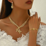 5 tk naiste trendikas k&uuml;&uuml;niskett lootose kaelakee k&otilde;rvar&otilde;ngad k&auml;ev&otilde;ru s&otilde;rmus ehete komplekt pulmapidu pidulikuks puhkuseks