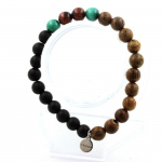 Pierres et Min&eacute;raux. Bracelet Perles Malachite du Congo + Oeil de Tigre rouge + Onyx noir Fabriqu&eacute; en France.