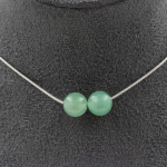 Pierres et Min&eacute;raux. Collier 2 perles Aventurine 8 mm. Chaine en acier inoxydable Collier femmes, hommes. Taille personnalisable.