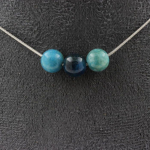 Pierres et Min&eacute;raux. Collier 3 perles Apatite 8 mm. Chaine en acier inoxydable Collier femmes, hommes. Taille personnalisable.