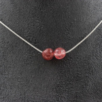 Pierres et Min&eacute;raux. Collier 2 perles Strawberry Quartz de Madagascar Chaine en acier Collier femmes, hommes. Taille personnalisabl