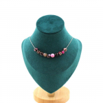 Pierres et Min&eacute;raux. Collier 10 perles Agate fuchsia et marron 8 mm. Chaine en acier Collier femmes, hommes. Taille personnalisable.
