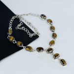 Kaunis Tiigrisilma Kivi K&auml;sitsi Valmistatud 925 Sterling H&otilde;bedast Kaelakee, Tiigrisilma H&otilde;bedane Kaelakee Naisele, Unisex Kaelakee, T&auml;nup&uuml;ha Kingitus 20" pruun