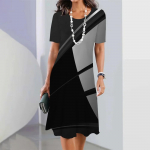 Suvised naister&otilde;ivad kleidid Retro A-joonega seelikud 3d v&auml;rvi blokeerivad kleit, pidu Elegantne l&uuml;hikeste varrukatega kleit, suur pullover 8XL