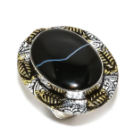 Banded Agate Two Tone 925 Sterling Silver Jewelry Ring Size 9.5 y0c47