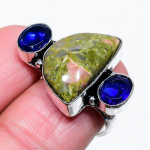 Unakite, Topaz Handmade 925 Sterling Silver Jewelry Ring Size 7.5 q5w09