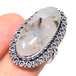 Black Rutile Handmade 925 Sterling Silver Jewelry Ring Size 8 q6b43