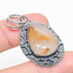 Golden Rutile Handmade 925 Sterling Silver Jewelry Pendant 1.81 l2h40